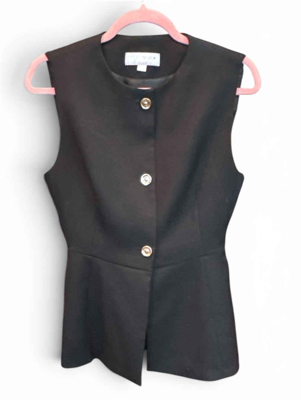 Zara Black Sleeveless Button-Front Peplum Top